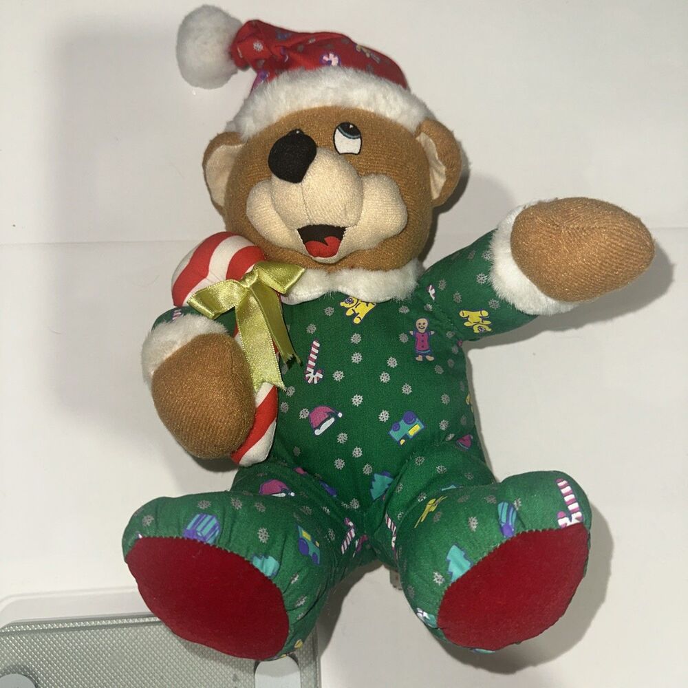 Christmas Trendmasters Brown Teddy Bear Plush Vintage 1995 Stuffed Animal
